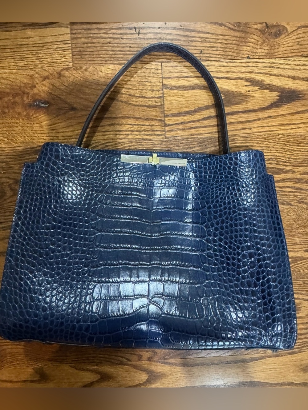 Gianni Chiarini Italian Navy Blue Croc Embossed Leather Handbag / Satchel